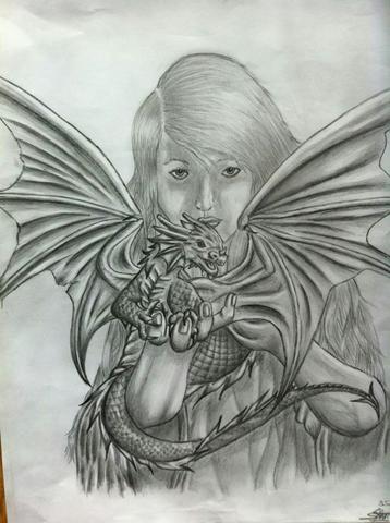 Mädchen mit Drachen (Victoria Francis) - (zeichnen, Zeichnung, Portrait)