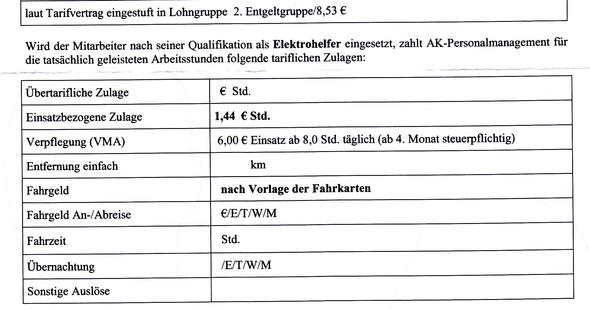 Zusatzvereinbarung - (Arbeitsrecht, Tarife, Zeitarbeit)