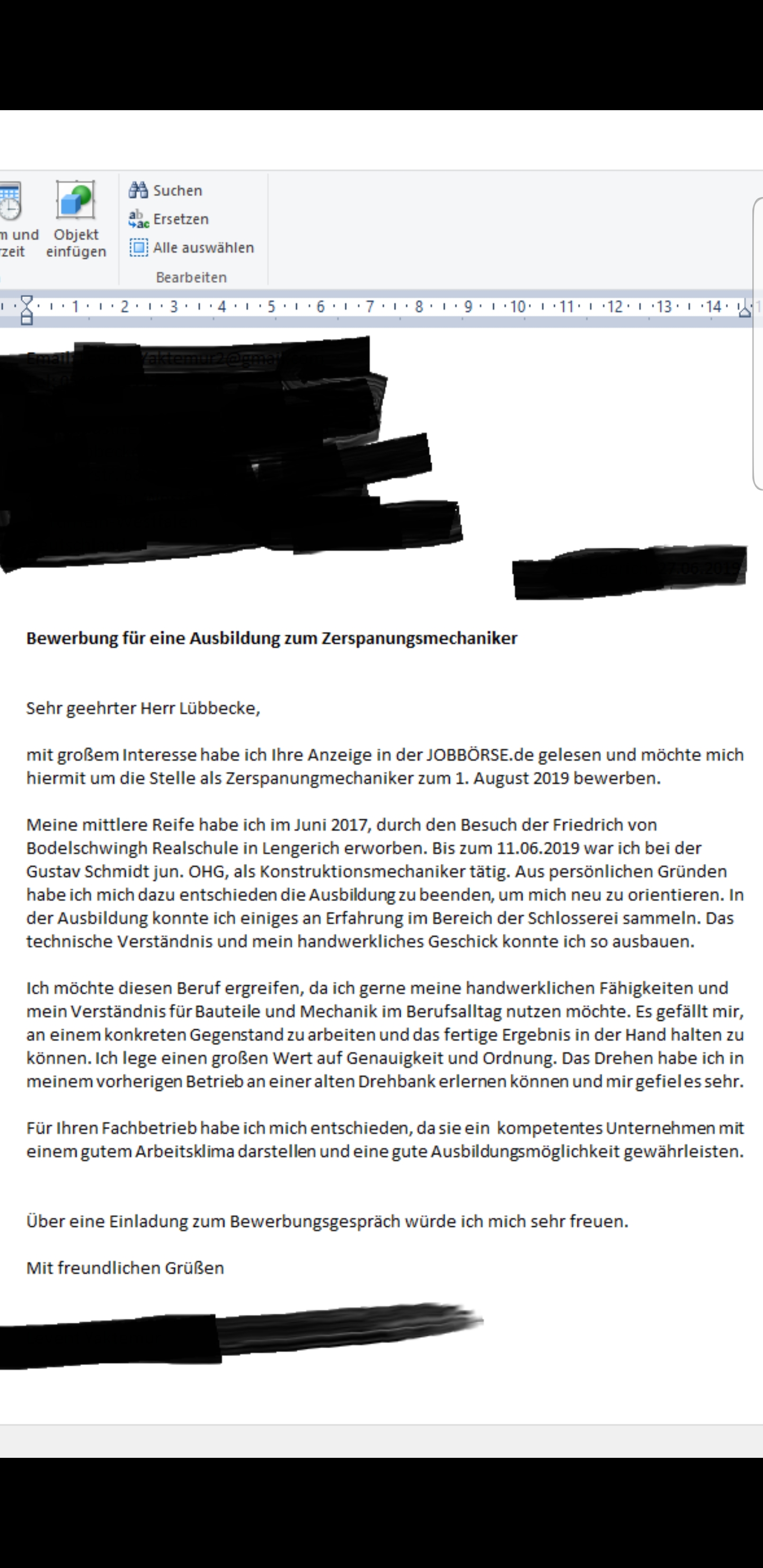 Zerspanungsmechaniker Bewerbungsschreiben Deutsch Ausbildung Bewerbung Bewerbung Ausbildung Zerspanungsmechaniker