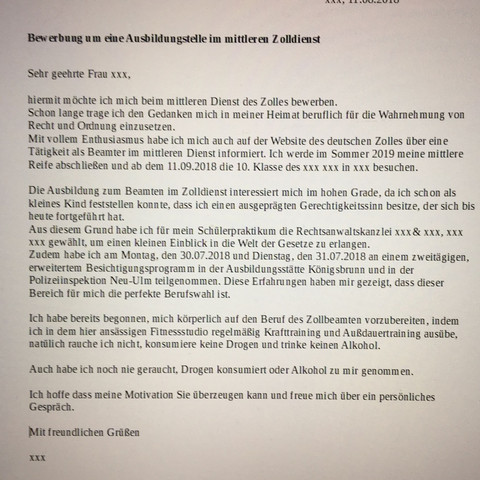 Zoll Bewerbung Bewertung Zoll Bewerbungsschreiben
